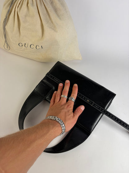 Vintage Gucci Structured Leather Top-Handle Bag Black Silver