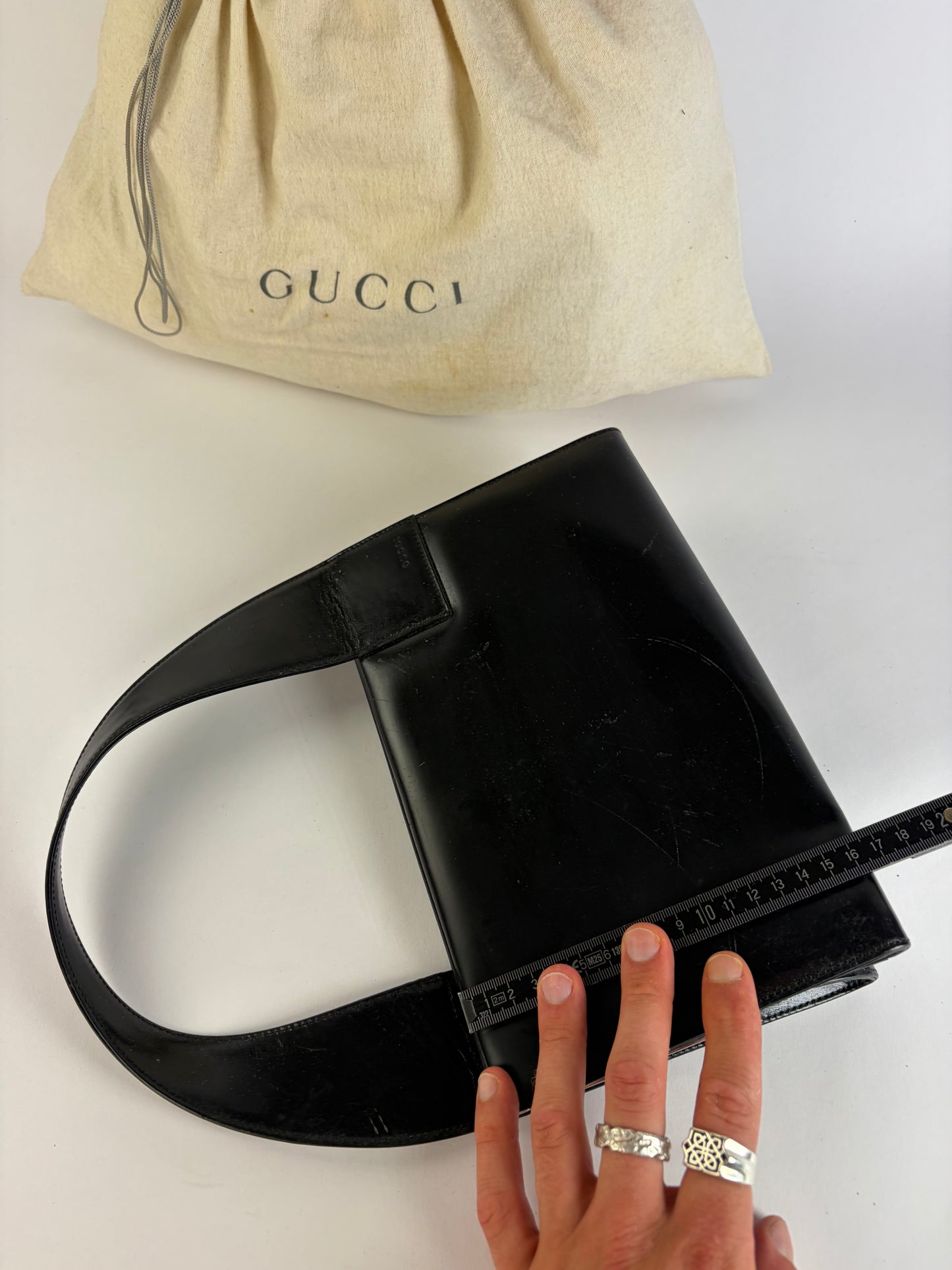 Vintage Gucci Structured Leather Top-Handle Bag Black Silver