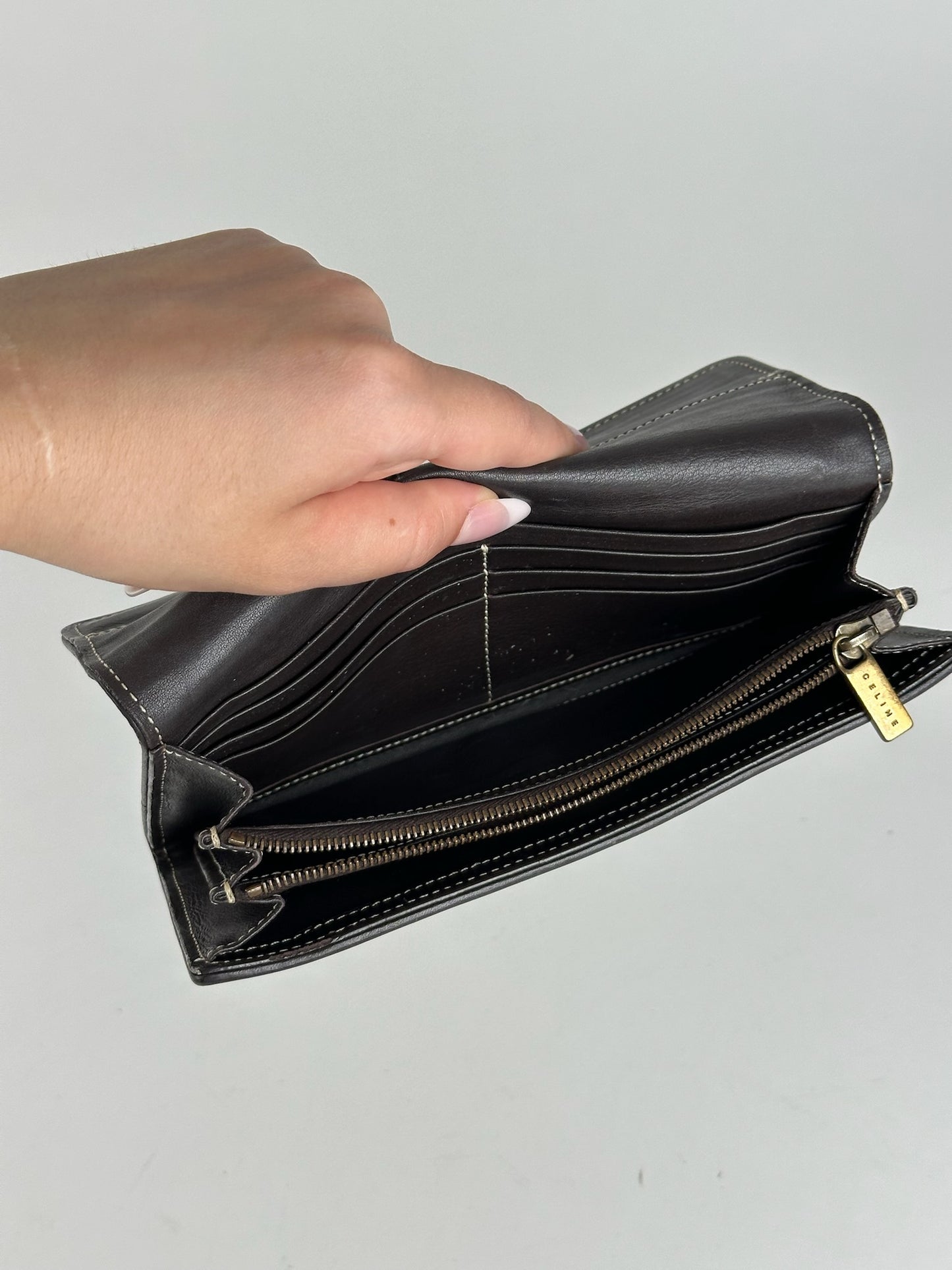 Vintage Celine Monogram Canvas leather wallet brown