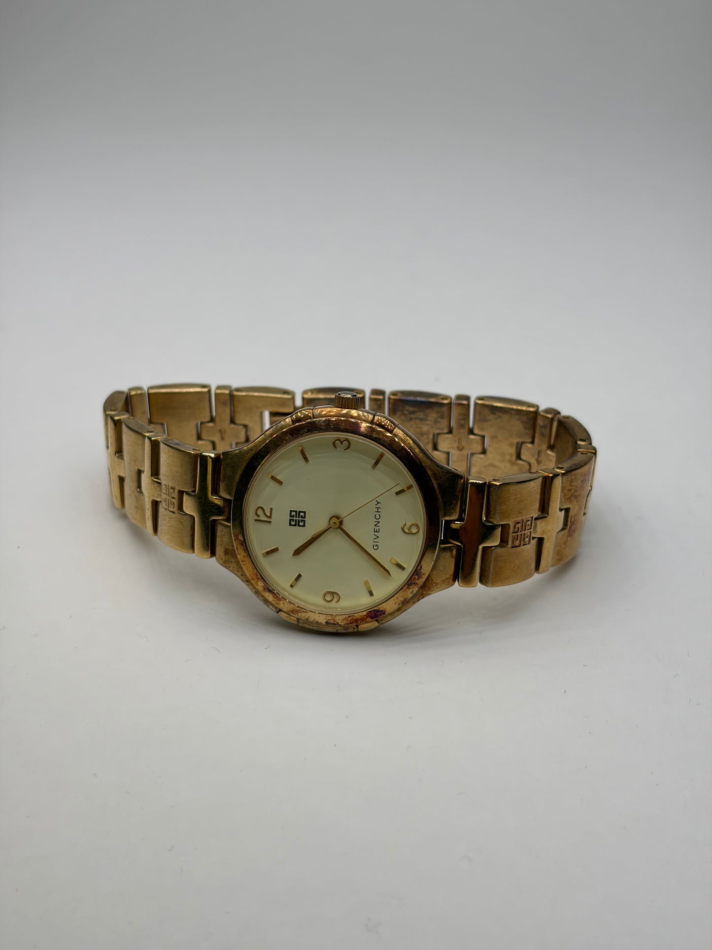 Vintage Givenchy Gold-Tone Bracelet Watch Cream Dial