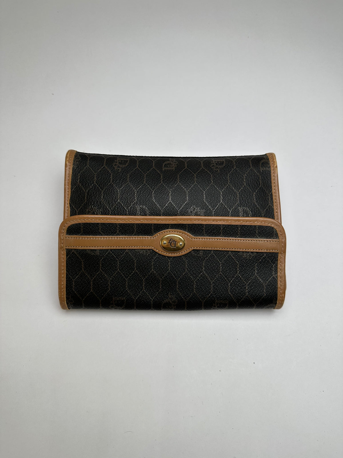 Vintage Dior Honeycomb Monogram Bifold Wallet Late 1970s Black Brown