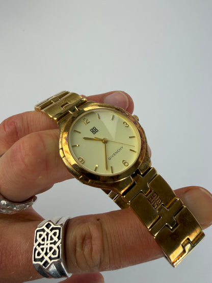 Vintage Givenchy Gold-Tone Bracelet Watch Cream Dial