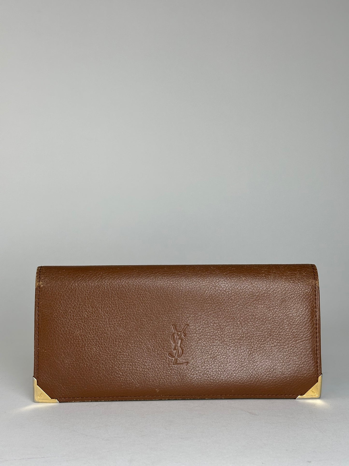 Vintage YSL Leather Card Holder ID Holder Brown
