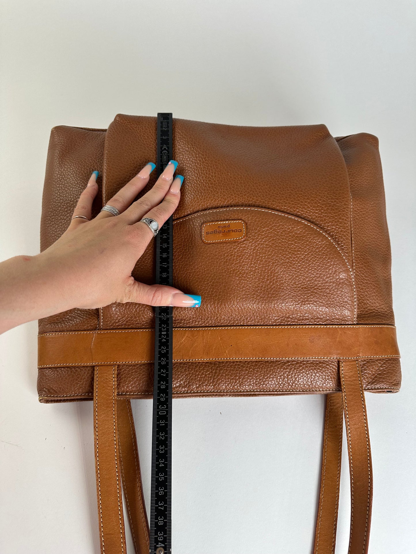 Vintage Courreges Pebbled Shoulder Bag Tan
