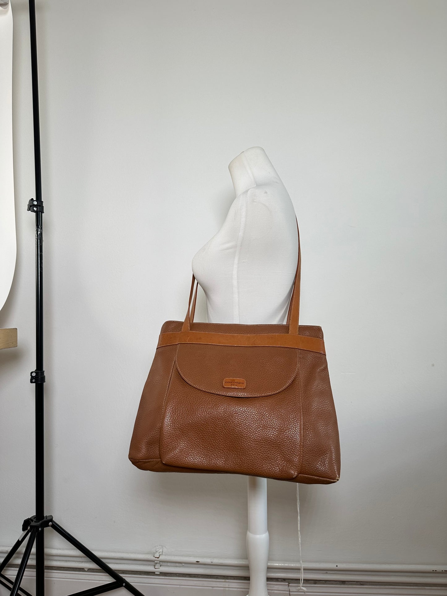 Vintage Courreges Pebbled Shoulder Bag Tan