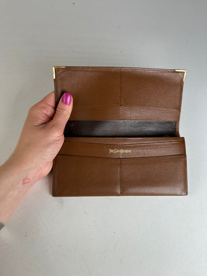 Vintage YSL Leather Card Holder ID Holder Brown