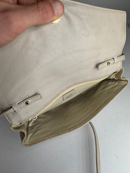 Vintage Celine Paris Leather crossbody Bag white / Ecru