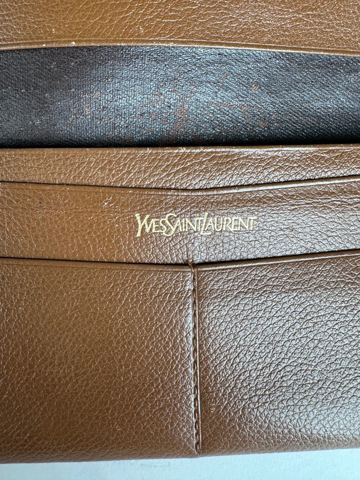 Vintage YSL Leather Card Holder ID Holder Brown