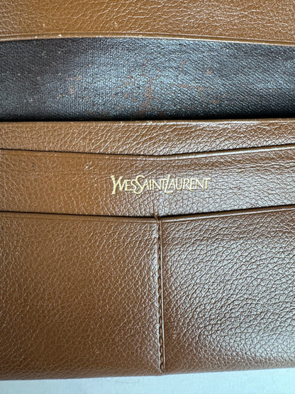 Vintage YSL Leather Card Holder ID Holder Brown