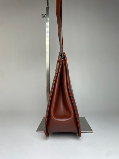 Vintage Salvatore Ferragamo Gancini Flap Crossbody Bag Late 1980s Rust Brown