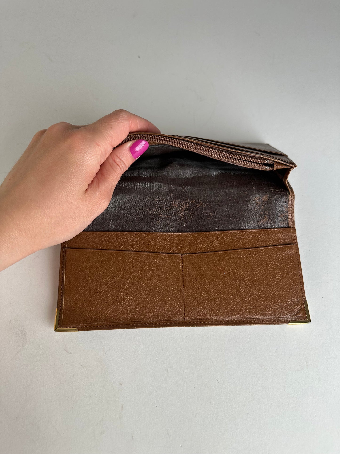 Vintage YSL Leather Card Holder ID Holder Brown