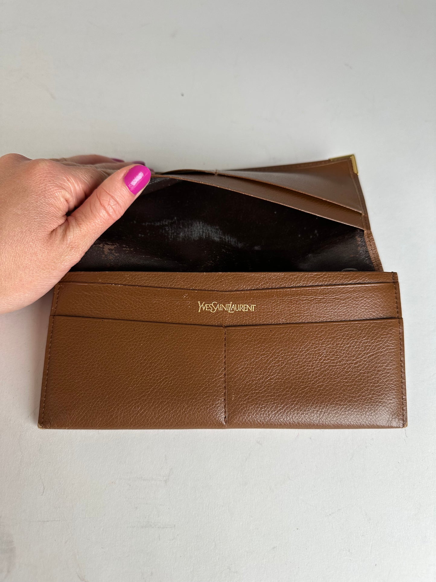 Vintage YSL Leather Card Holder ID Holder Brown