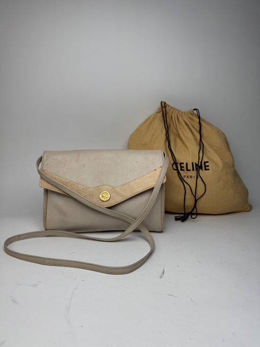 Vintage Celine Paris Leather crossbody Bag white / Ecru