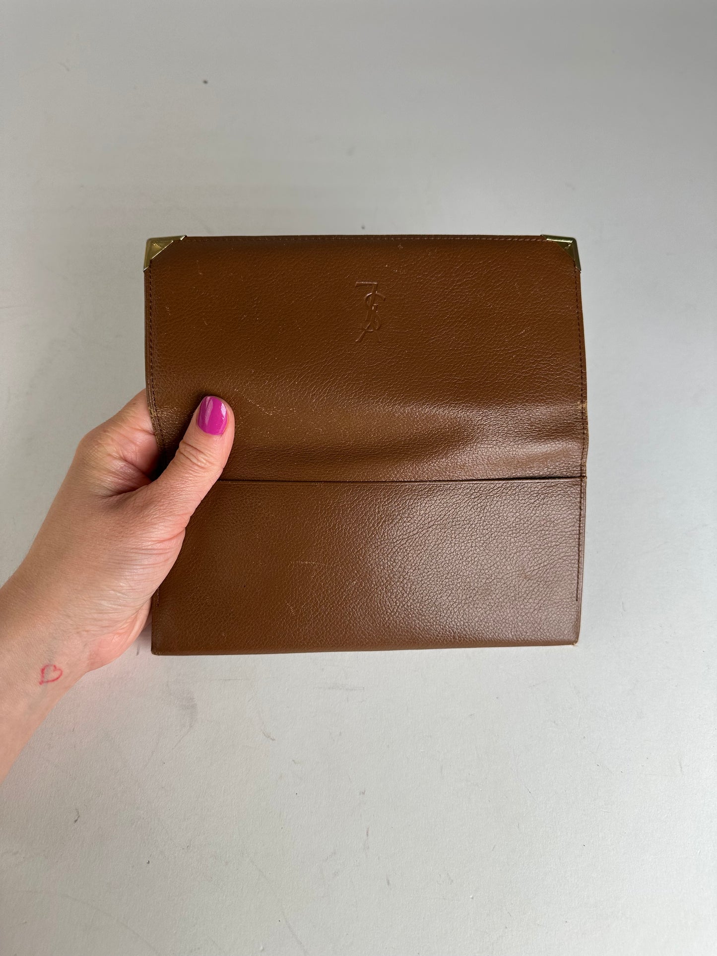 Vintage YSL Leather Card Holder ID Holder Brown