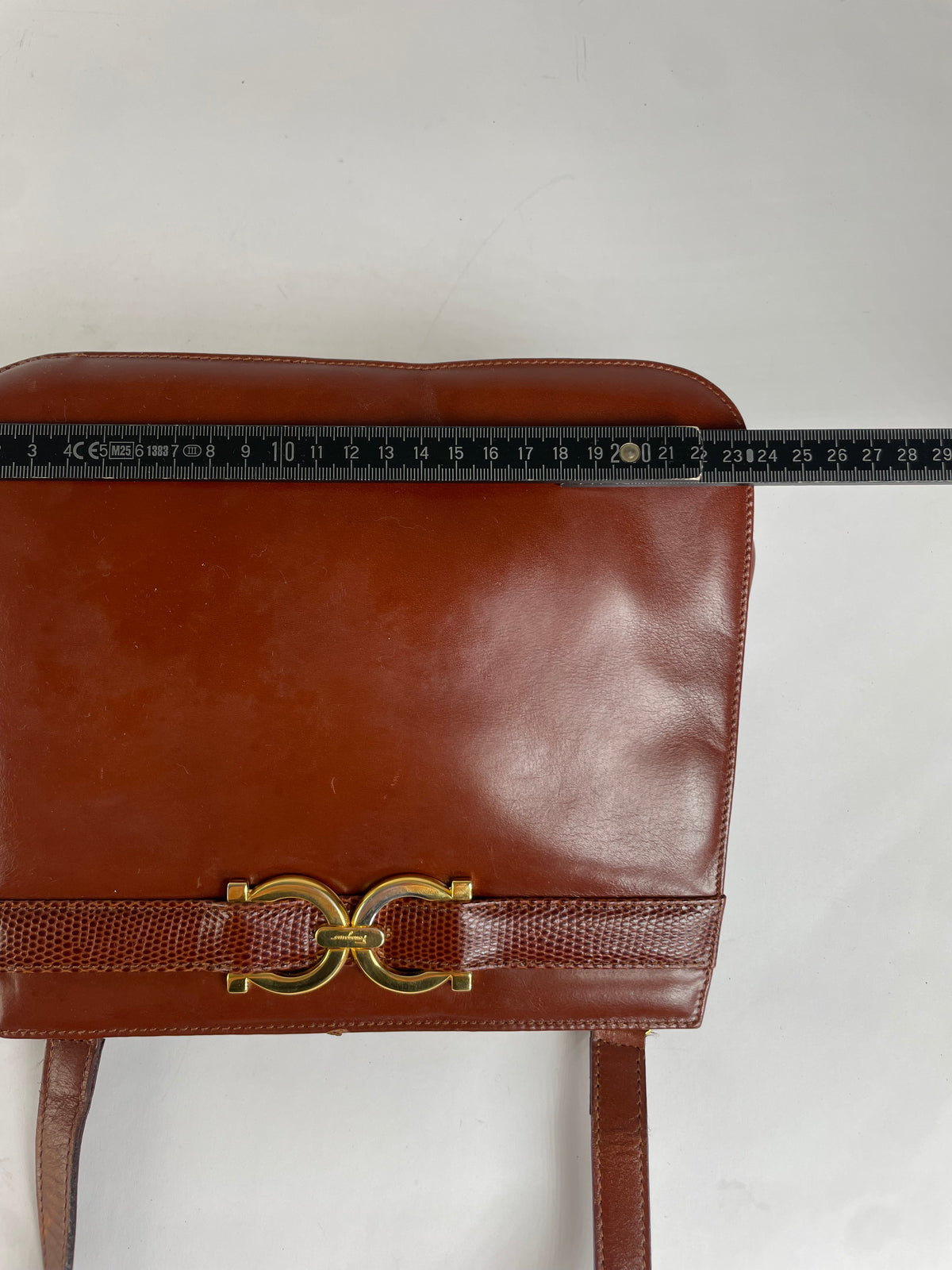 Vintage Salvatore Ferragamo Gancini Flap Crossbody Bag Late 1980s Rust Brown