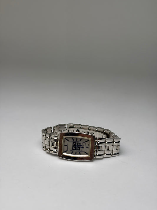 Vintage Givenchy Rectangular Quartz Watch Late 1990s Silver White