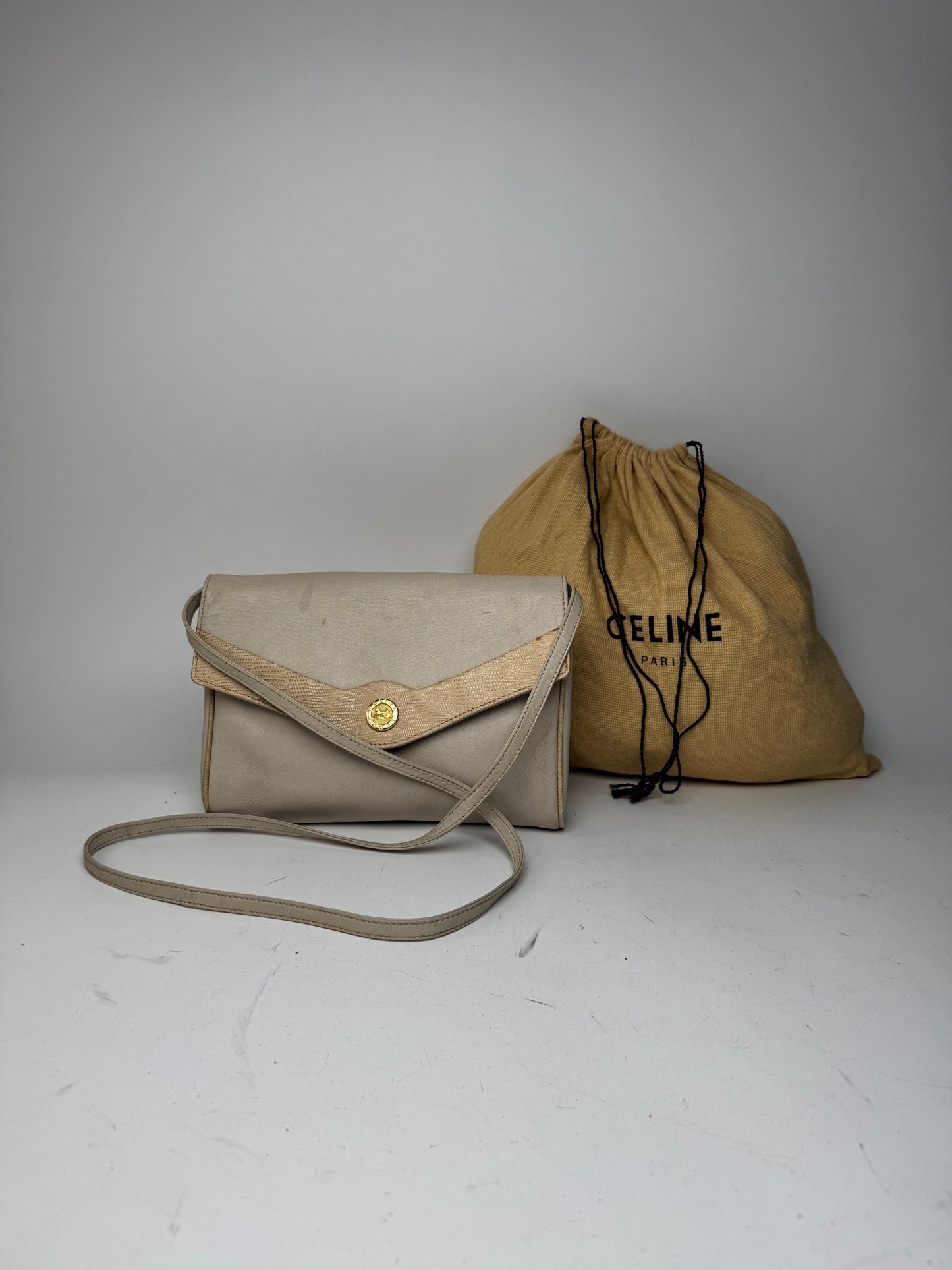 Vintage Celine Paris Leather crossbody Bag white / Ecru