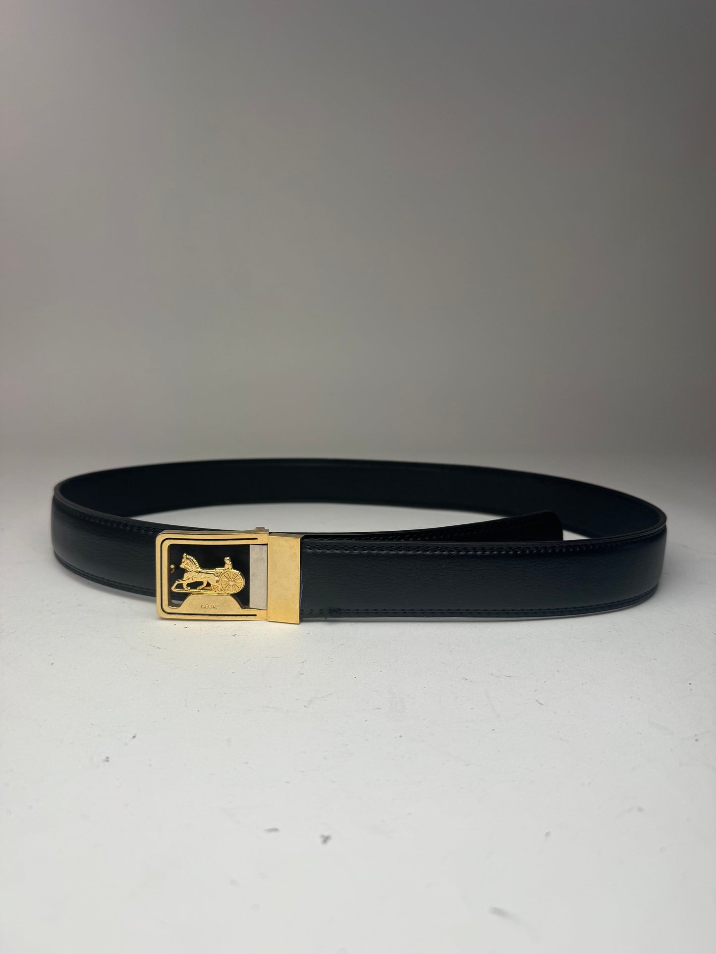 Vintage Celine Carriage Logo Leather belt black