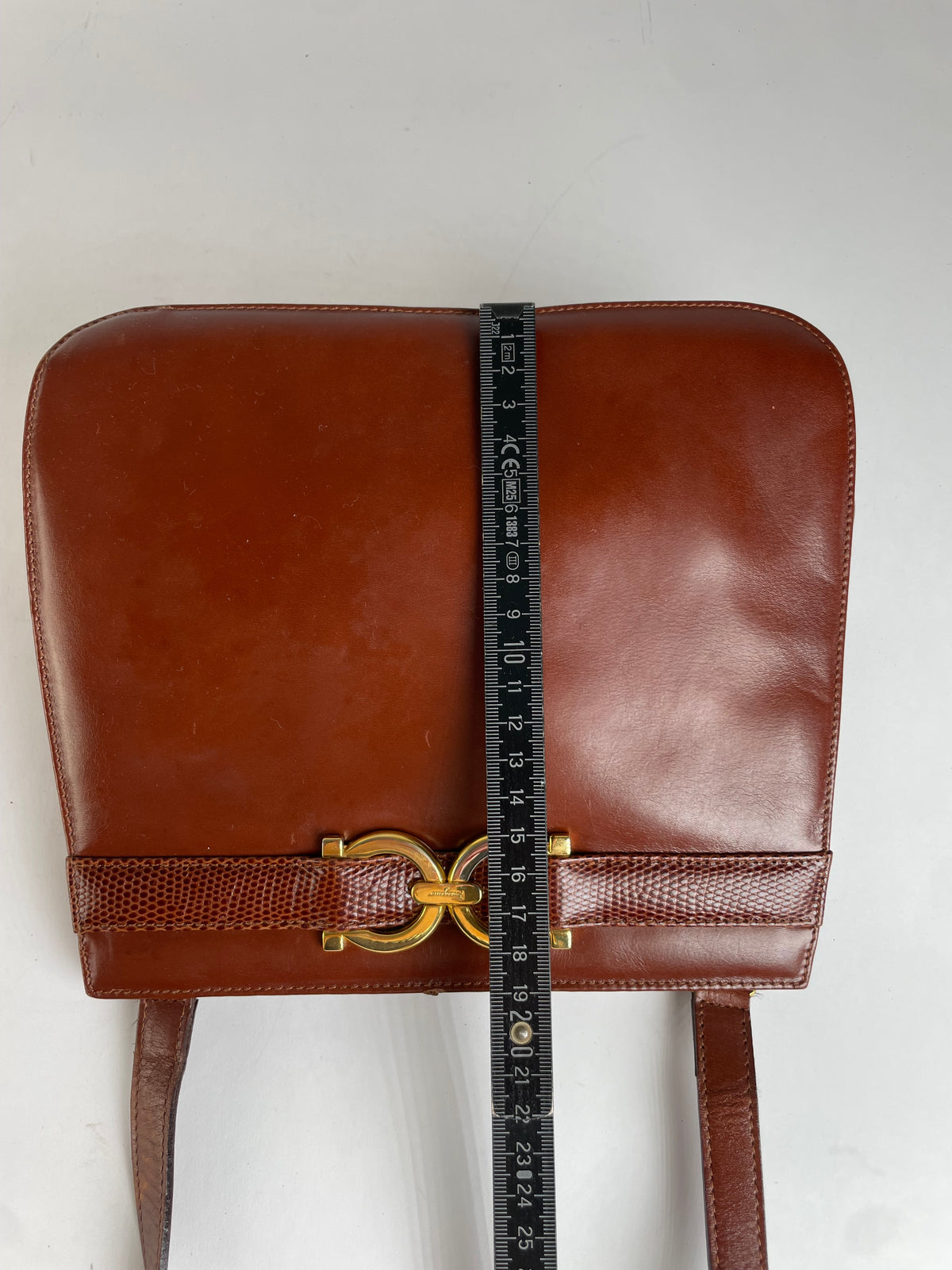 Vintage Salvatore Ferragamo Gancini Flap Crossbody Bag Late 1980s Rust Brown