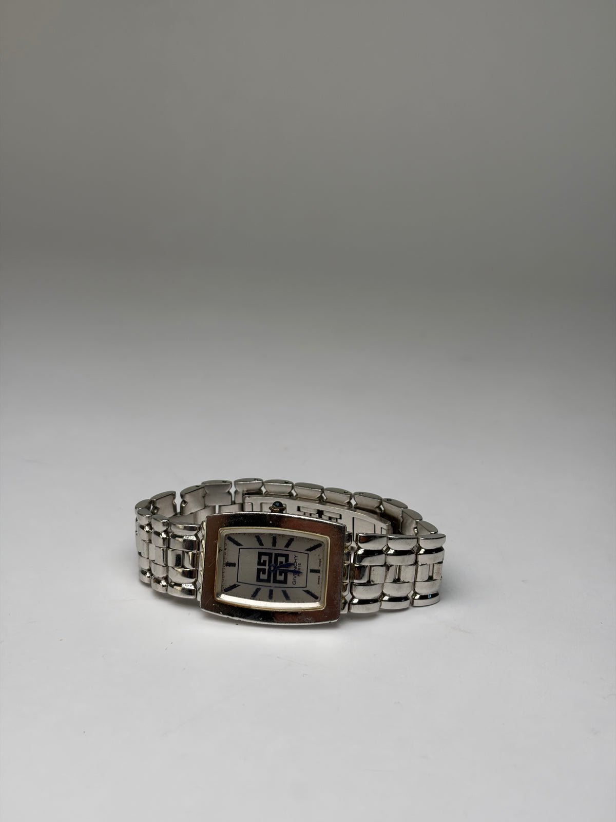 Vintage Givenchy Rectangular Quartz Watch Late 1990s Silver White