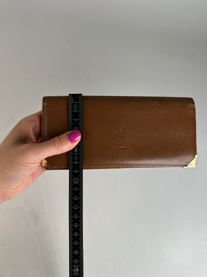 Vintage YSL Leather Card Holder ID Holder Brown