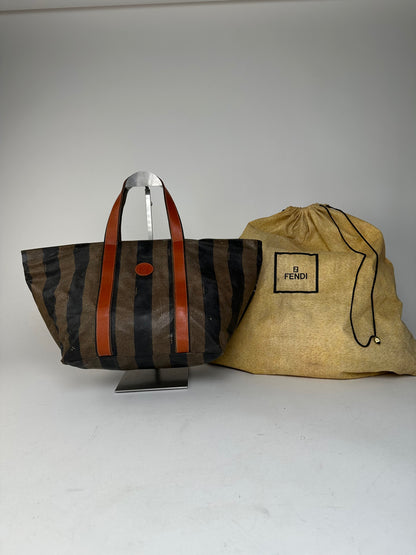 Vintage Fendi Striped Leather Handbag Orange Brown