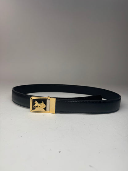 Vintage Celine Carriage Logo Leather belt black