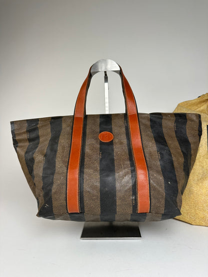 Vintage Fendi Striped Leather Handbag Orange Brown