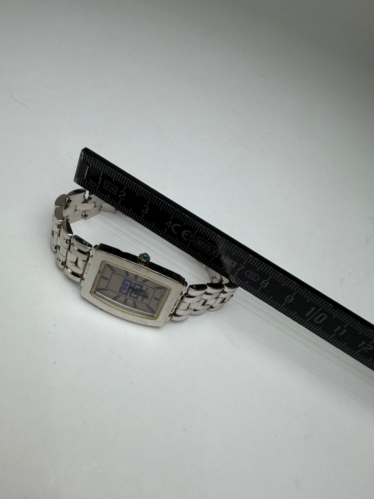 Vintage Givenchy Rectangular Quartz Watch Late 1990s Silver White