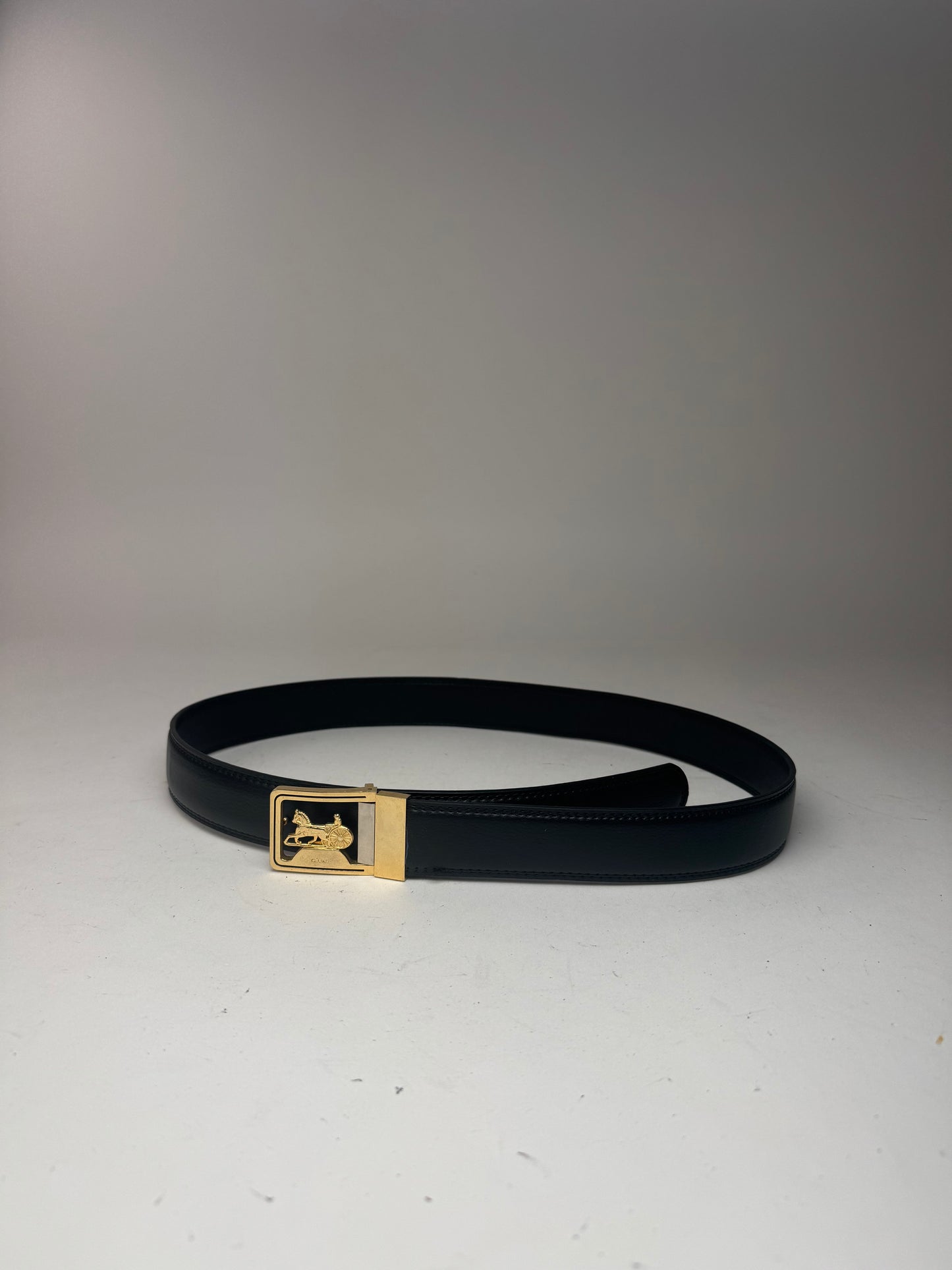 Vintage Celine Carriage Logo Leather belt black