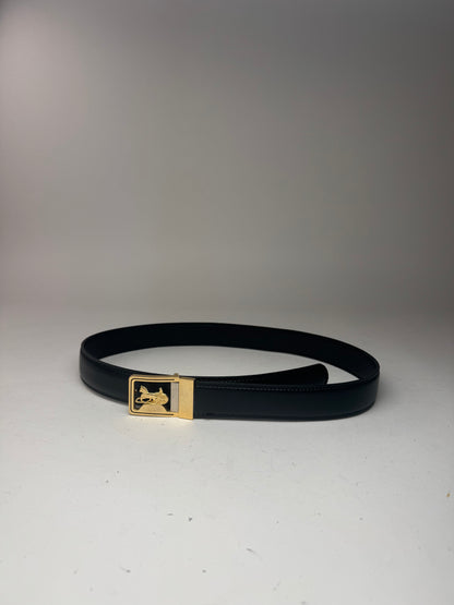 Vintage Celine Carriage Logo Leather belt black