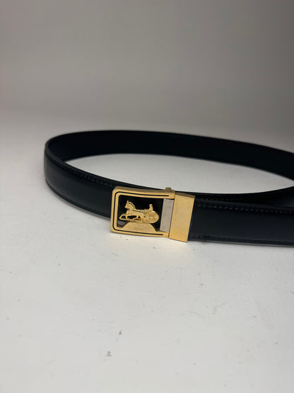 Vintage Celine Carriage Logo Leather belt black