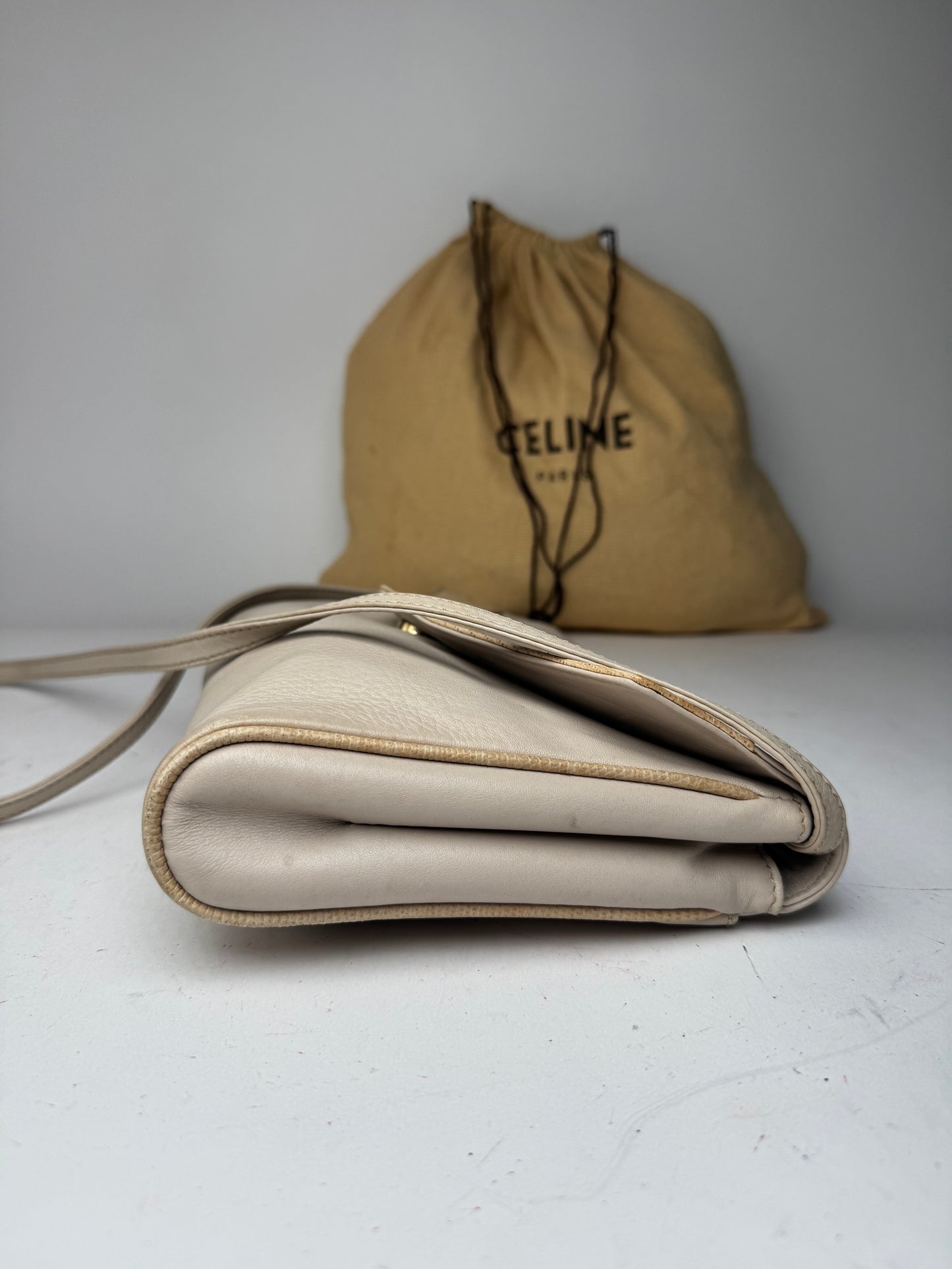 Vintage Celine Paris Leather crossbody Bag white / Ecru