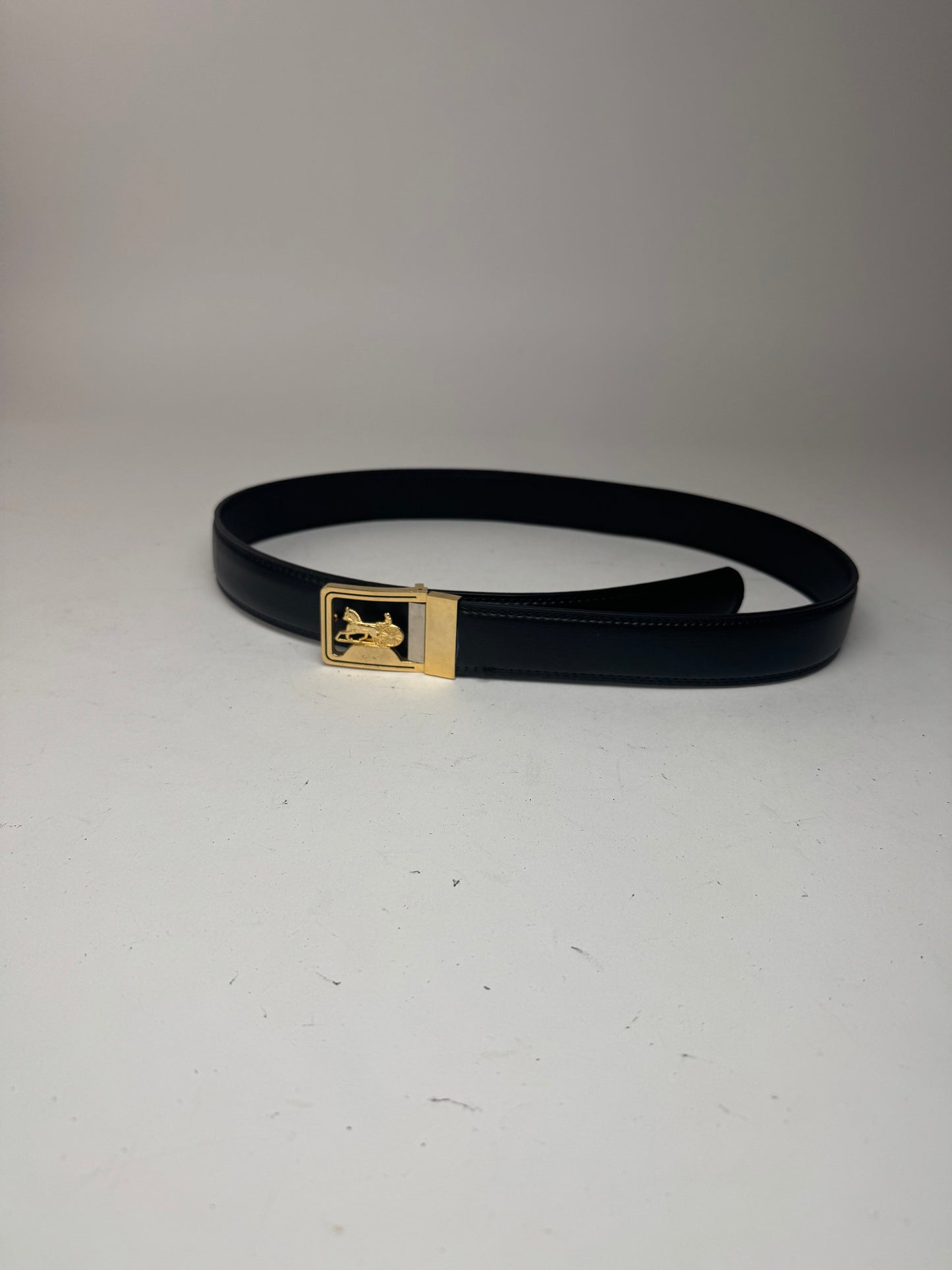 Vintage Celine Carriage Logo Leather belt black