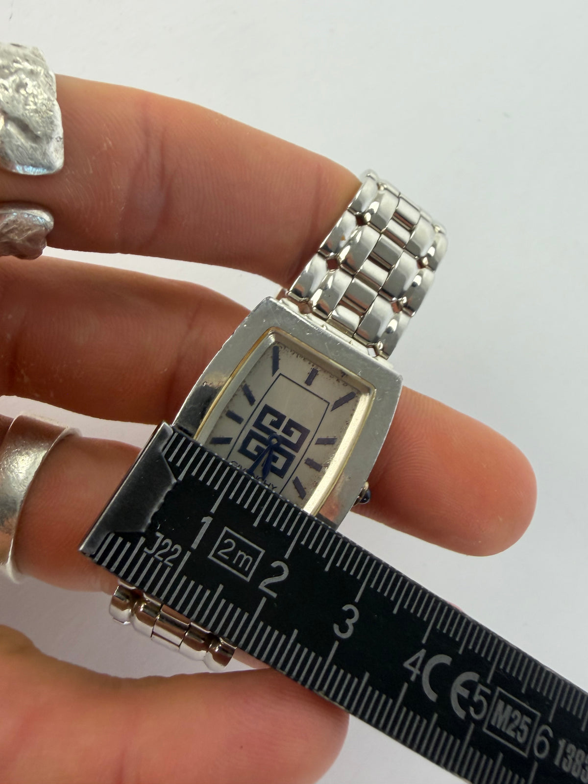 Vintage Givenchy Rectangular Quartz Watch Late 1990s Silver White