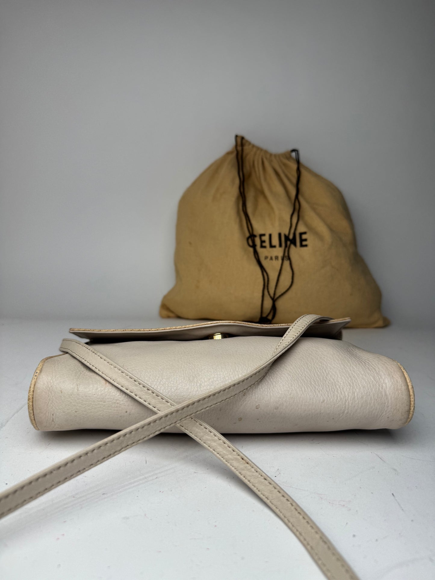 Vintage Celine Paris Leather crossbody Bag white / Ecru