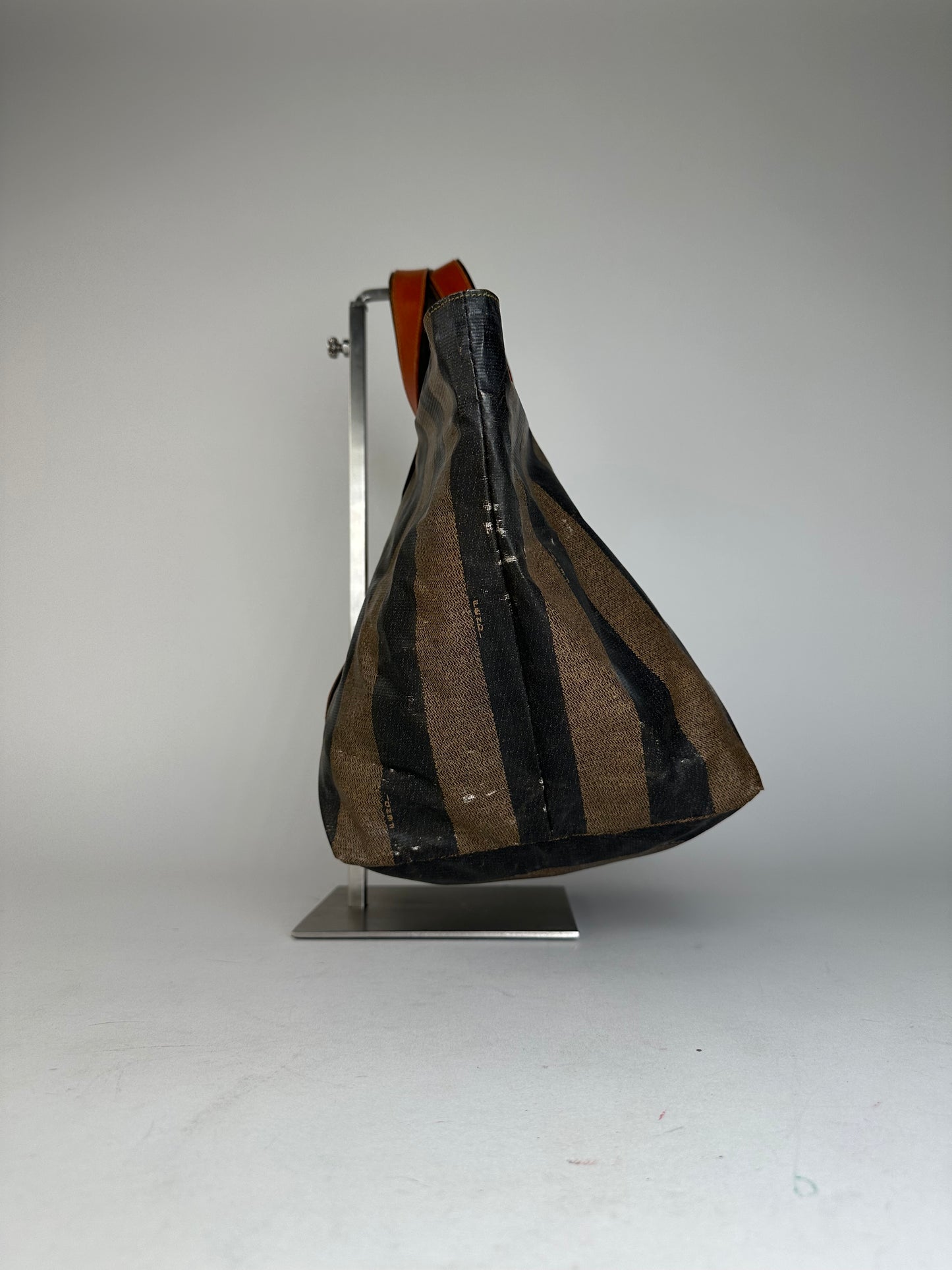Vintage Fendi Striped Leather Handbag Orange Brown