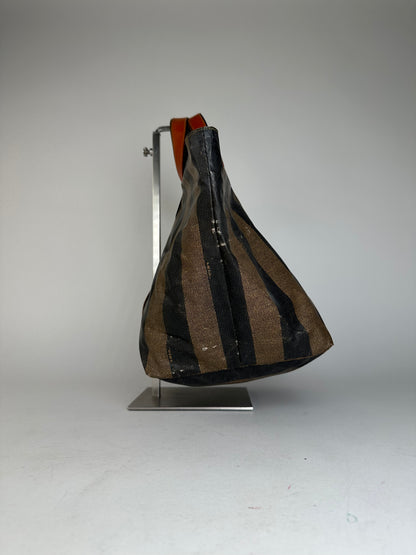 Vintage Fendi Striped Leather Handbag Orange Brown