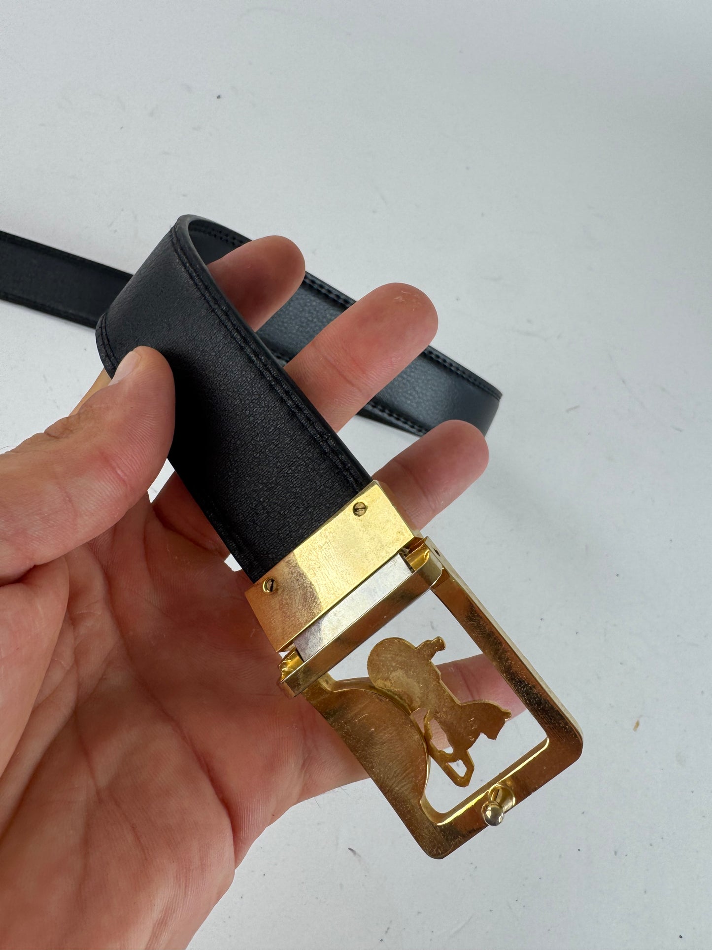 Vintage Celine Carriage Logo Leather belt black