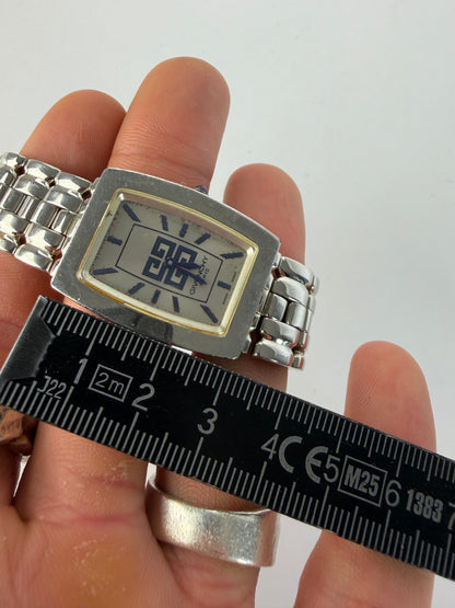 Vintage Givenchy Rectangular Quartz Watch Late 1990s Silver White