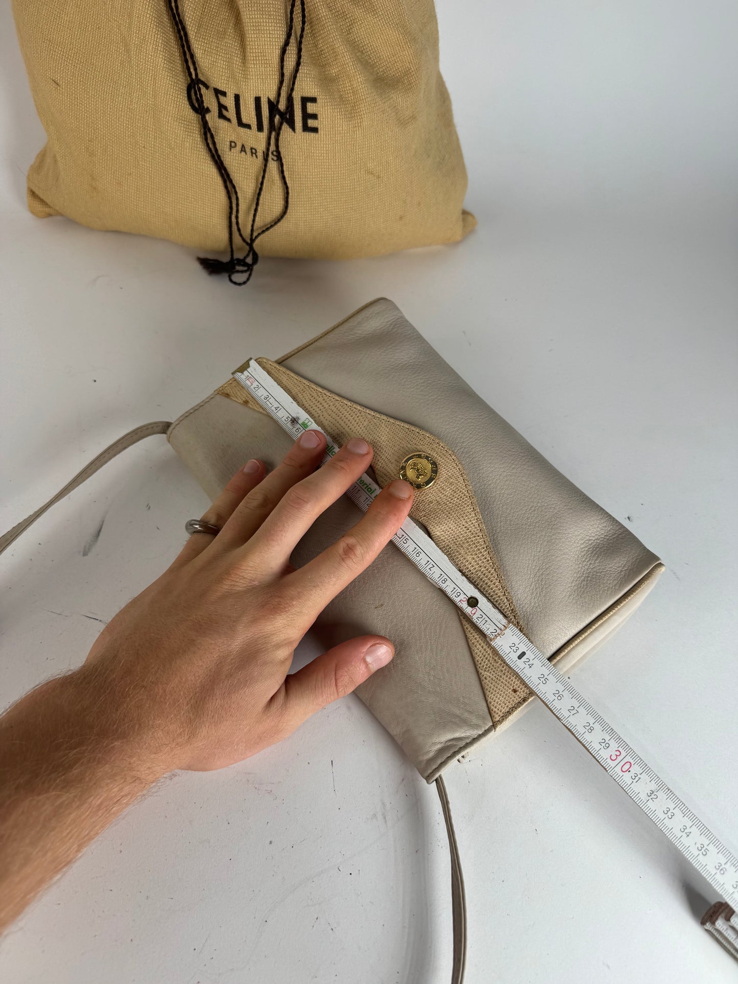 Vintage Celine Paris Leather crossbody Bag white / Ecru