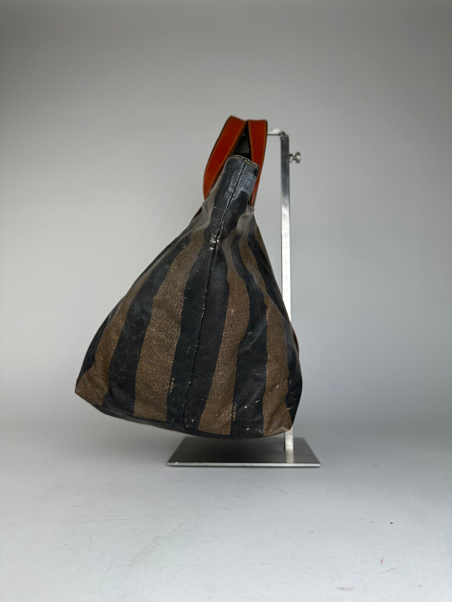 Vintage Fendi Striped Leather Handbag Orange Brown