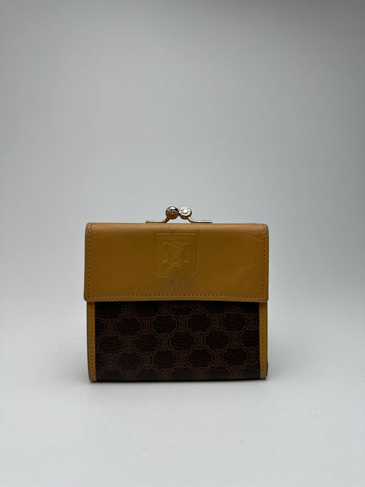 Vintage Celine Paris Monogram Leather Wallet Brown