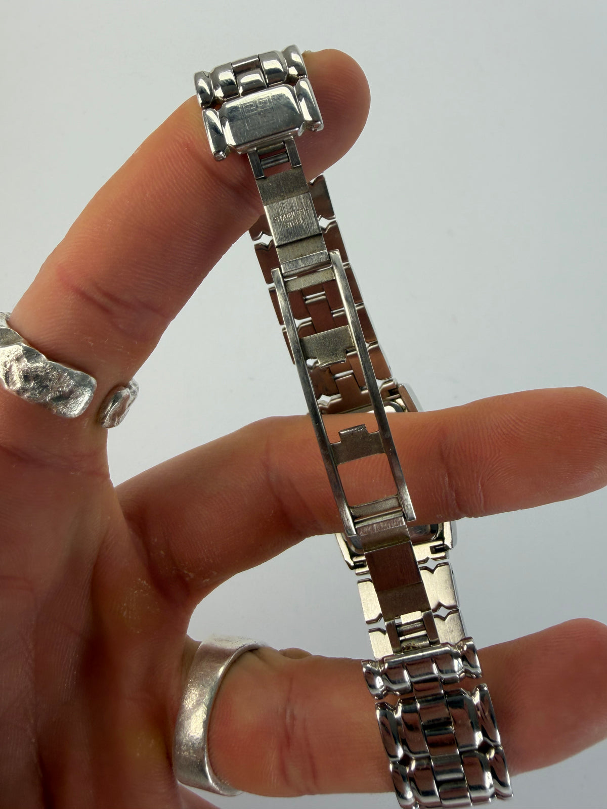 Vintage Givenchy Rectangular Quartz Watch Late 1990s Silver White