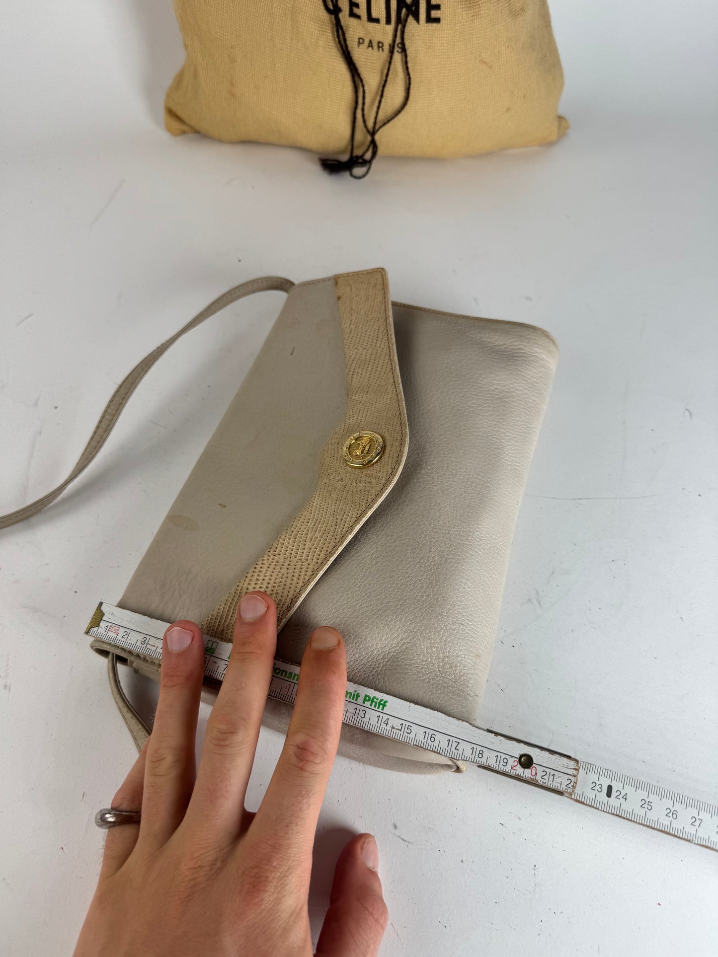 Vintage Celine Paris Leather crossbody Bag white / Ecru