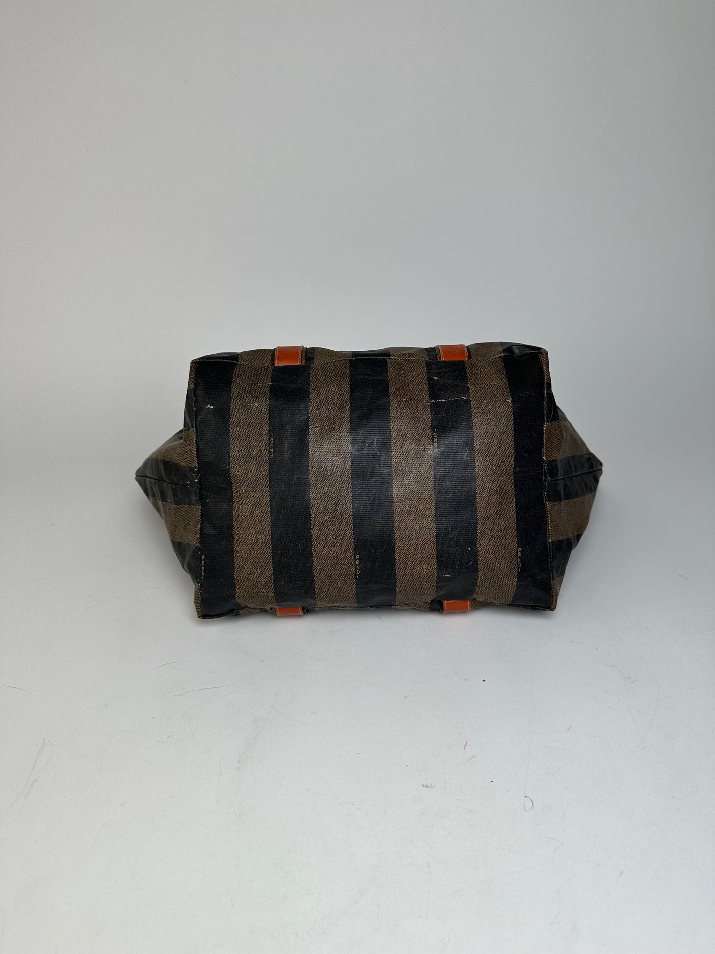 Vintage Fendi Striped Leather Handbag Orange Brown