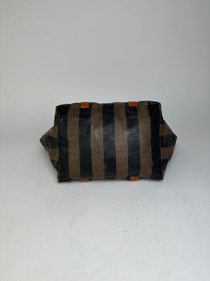 Vintage Fendi Striped Leather Handbag Orange Brown