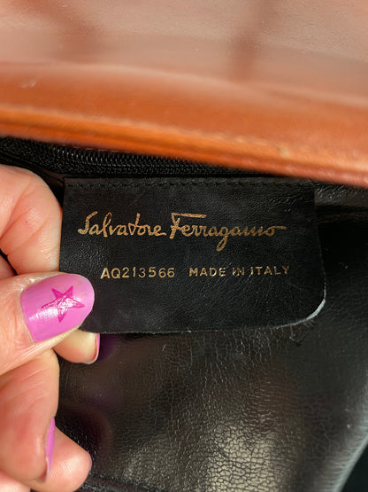 Vintage Salvatore Ferragamo Gancini Flap Crossbody Bag Late 1980s Rust Brown
