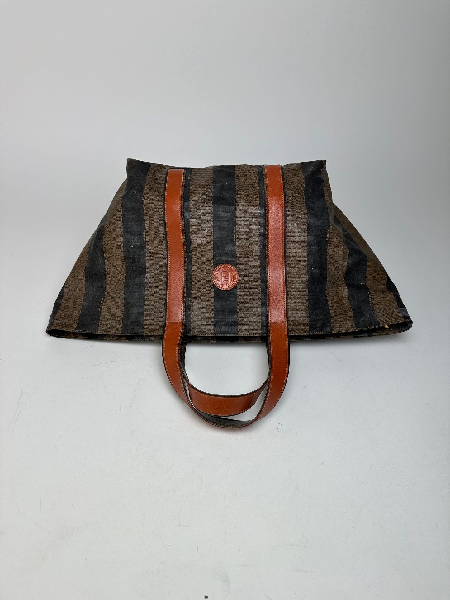 Vintage Fendi Striped Leather Handbag Orange Brown