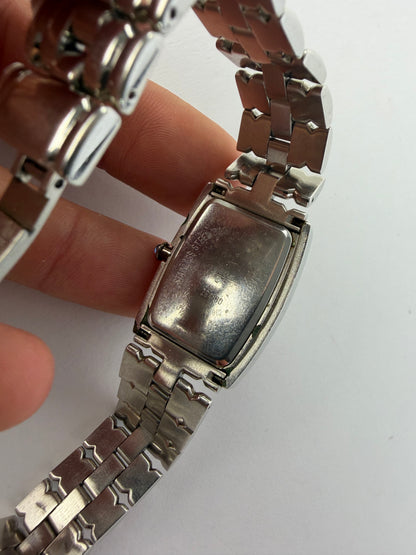 Vintage Givenchy Rectangular Quartz Watch Late 1990s Silver White